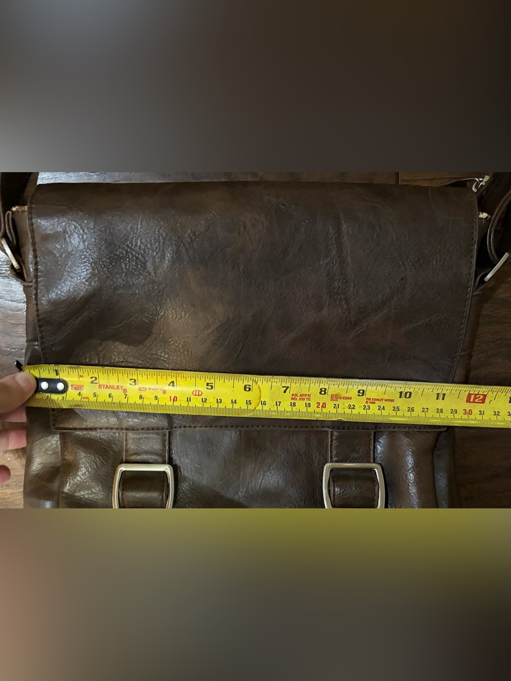 ESPE Brown Vegan Leather Messenger Crossbody Bag Silver Buckles - Picture 5 of 11